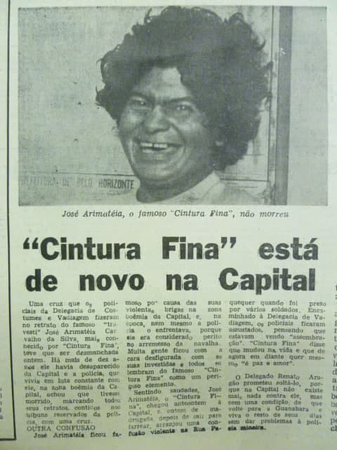 Recorte de jornal com o título “Cintura Fina está de novo na Capital”